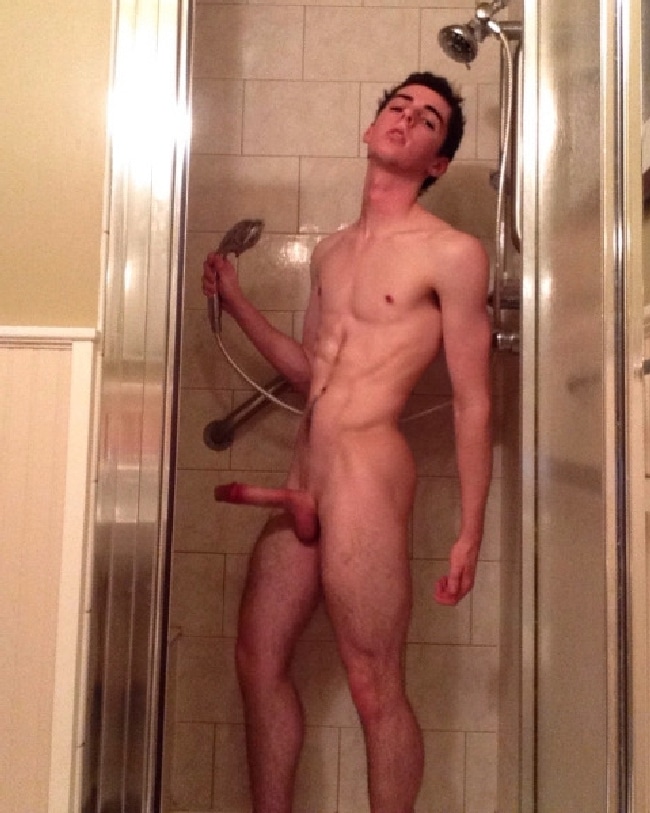 Naked teen boy showering